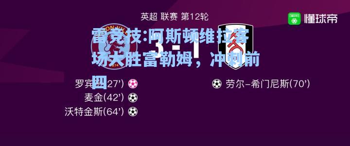 阿斯顿维拉客场大胜富勒姆，冲刺前四